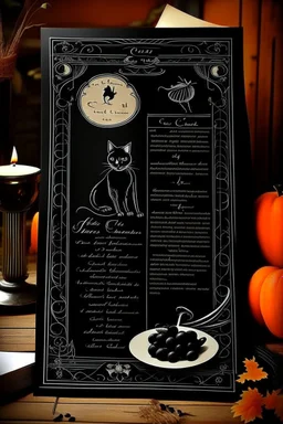 vintage cafe menu, Halloween, black cat