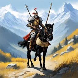 Don Quixote, clad in his worn armor, a pan to the head, embarks on a journey towards the majestic Alps. As he traverse the rugged terrain, Don Quixote brandishes his tourney lance with a sense of noble purpose, ready to conquer imaginary giants and vanquish unseen foes.