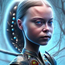  Greta Thunberg sango fantasy, fantasy magic, intricate, sharp focus, illustration, highly detailed, digital painting, concept art, matte, masterpiece head sexy view black African beauty black afro hair space lady turquoise carp skin African space landslide