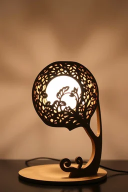 Create a product table lamp inspired by nyonya kebaya in wood material process laser cutting