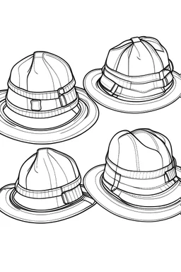 outline art for Hats coloring pages with sitch, white background, Sketch style, full body, only use outline, dementia patients style, clean line art, white background, no shadows and clear and well outlined.