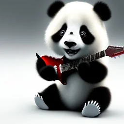 Carbon as a cute baby panda playing electric guitar with long hair, by pixar