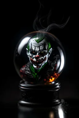 portrait of smoking joker inside crystal ball against pitch black background, shot on Hasselblad h6d-400c, zeiss prime lens, bokeh like f/0.8, tilt-shift lens 8k, high detail, smooth render, down-light, unreal engine, prize winning