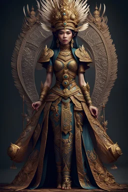 Fhoto full body, reality, Raw, Indonesia culture future, kingdom, queen warrior, digital art, intricate details, powerful composition, captivating, , trending on artstation, high focus, studio photo, intricate details, highly detailed, by addie_digi