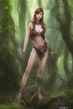 mistick girl in the forest, soft skin, beautiful, amazon girl