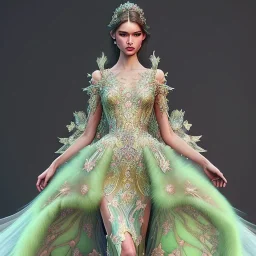 stunning couture gown designed by Marchesa inspired by fairies, realistic epic elegant fantasy colors, detailed, high quality, intricate, fantasyland background,