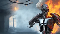 4K. REALISTIC FULL DETAILS. FIRESTARTER TERMINATOR. FLAMMES EN FOND D IMAGE PRISON EN FEU