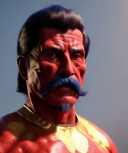 Portrait Mexican Man, wrestling, retro 80s style, hot ambient, photo studio, red, gold, vibrant color, highly detailed, art stations, concept art, smooth, unreal engine 5, god rays, ray tracing, RTX, lumen lighting, ultra detail, volumetric lighting, 3d, finely drawn, high definition, high resolution.