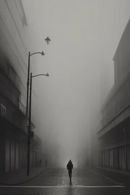 Dark street life creepy fog colours strong texture ombre insensate nightmare 8k artistic Photography volumetric light, Yves Tanguy