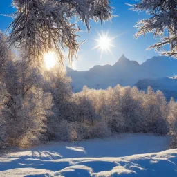 winter landscape, ice bells, sun