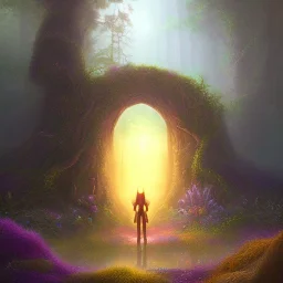 spray painting fantasy art, young elf standing in portal to forest world from desert world