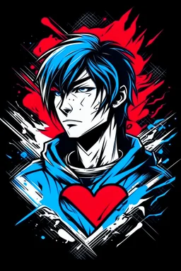 masterpiece, best quality, Siberian heart, simple logo background, in the style of japanese manga, duotone, professional quality panting, ultra detailed, joyful lightning, multiple colors with some shades, half body shot