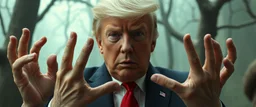 trump as pale man from pans labyrinth with no eyes but in his palms