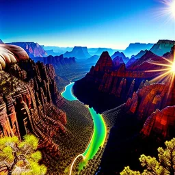 Zion National Park, Utah,aerial view,extremely detailed digital painting, high resolution,8k, realistic, beautiful, volumetric lighting, mystical colors ,perfectly centered image, perfect composition, rim light, beautiful lighting,masterpiece, stunning scene, raytracing, anatomically correct, in the style Van Gogh and robert e howard and Ken Kelley and Ohrai Noriyoshi and Simon Bisley and tomzj1.