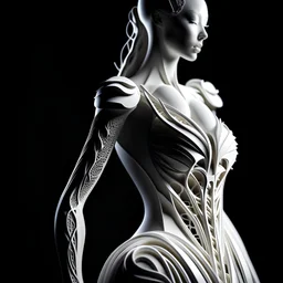 Dress gown White armour mould dream exagerate fluid silouettes couture sculpted engineered forms defy anatomical structure