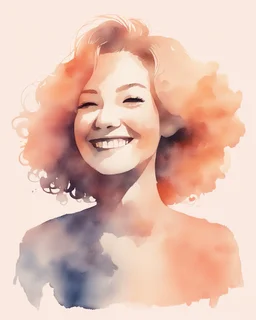 grown-up woman smiling silhouette and hair light peach colors watercolor draw