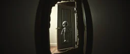 every shadow hides a door, newspaper cut out, terror ghost doll barely hanging on, master oil painting by Escher and Giger, sodom in the style of Fallout 4, pinhole cam pic, dimensional door, tear in the fabric of reality