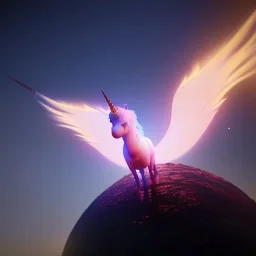 CaM küre içinde fantastik unicorn ateşli kanatları olan