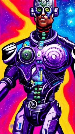 cyborg man, super ,nion ,purple, extremely beautiful art, cosmic, highly creative, rich colors, amazing details