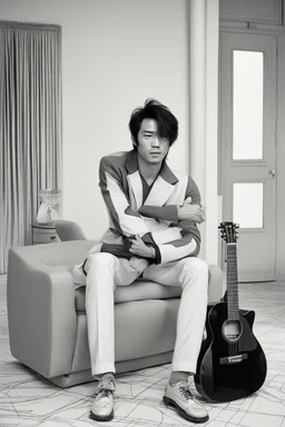 Half-Asian Male Cool Actor with Guitar