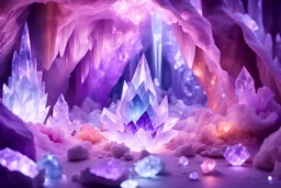 a beautiful photo crystal cavern, ametyst, quartz, lights, diamonds, fantasy cosmos, pastel colors, 4k, ultra details