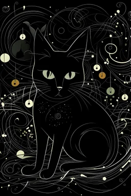 black Cat / style black abstract art with music notes around