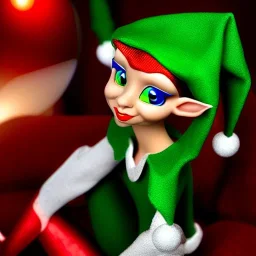 gorgeous, sultry female elf, sitting by her lonesome at the North Pole