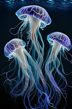 3 ethereal jellyfish with intricate tentacles