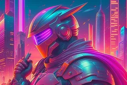 Best quality, masterpiece, ultra high definition, synthwave, Retro Futuristic,cyberpunk knight Comic style