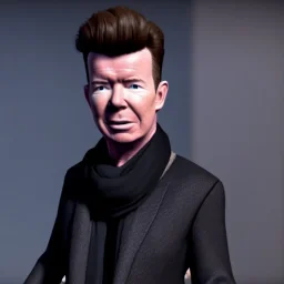 Rick astley with scarf, black background, portrait, unreal engine 5, realistic, diffuse lighting