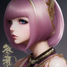 Detailed cute anime rabbit girl, pink hair buns, pink bangs, black latex bodysuit, intricate details, full body portrait, keep head in frame, slight smile, black Japanese motif, concept art, highly detailed, digital painting, concept art, sharp focus, illustration, art by Yoji Shinkawa, WLOP and greg rutkowski and alphonse mucha and artgerm and yanjun Chen and Junji ito and Makoto Shinkai, HDR, octane render