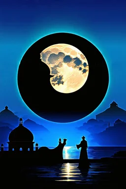 a beautiful moonlit Arabic scene. atmospheric.