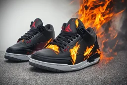 Jordan 3 black sneaker. In flames.