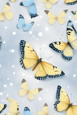 Light yellow and light blue butterflies in the snowy winter