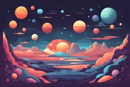 Cosmic planet landscape flat vector illustration.