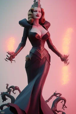 Rita Hayworth as evil queen in black leather, busty, cleavage, curvy, angry, stern look. character design by cory loftis, fenghua zhong, ryohei hase, ismail inceoglu and ruan jia. unreal engine 5, artistic lighting, highly detailed, photorealistic, fantasy