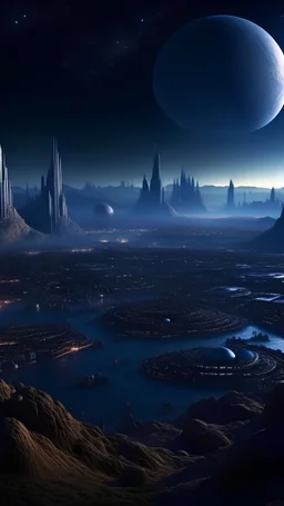 star trek inspired planet, large alien city, 4k photo, hyperrealistic