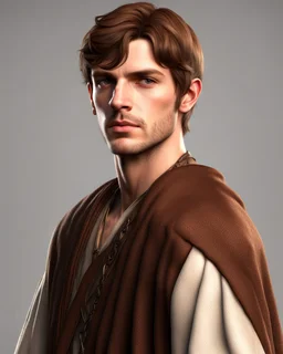 young noble swordman short brown hair photorealistic