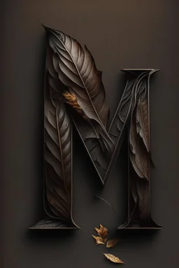 letter 'M' black colour, aesthetic, with brown leaf