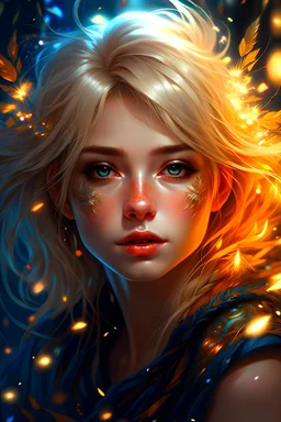 Charming blonde with brown eyes, sparkling fireworks, tinsel garland, detailed ice crystals, full frame, extremely detailed face, intricate filigree, artgerm, hyperdetalization, 32k polished, highly detailed digital painting, artstation concept art, smooth sharp focus, art illustration from artgerm, Yayoi Kusama
