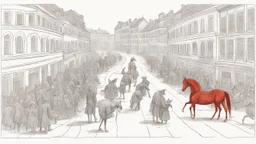 There were people standing on the road between two—storey buildings - an administrative and a shopping center of gray-red color. About fifteen people. Some sat on horses — strange, bizarre, crooked and sick animals, which could still be guessed at by their ancient relatives. It was as if some not quite adequate artist had tried: he depicted it with crooked strokes, forgetting to finish painting the eye, wool or other detail. One has no front leg, the other has a hind leg, the third side has flow