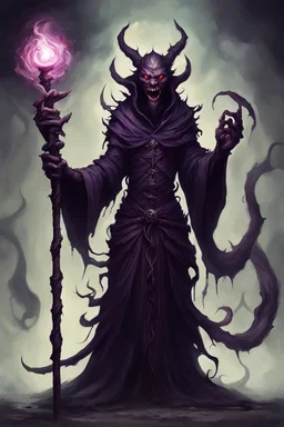 demon monster abyssal dark mage possessed by many souls with a staff