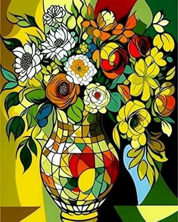 Lace flowers in a vase cubism