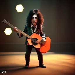 Origami, 3d render, Alice Cooper, toddler, full body, guitar, dramatic lighting, volumetric lighting, music studio, background, hyper realistic, unreal engine 5, 8k, UHD,