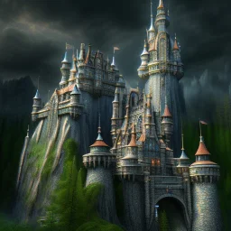 fantasy castle,utra realistic,highly detailed, masterpiece, sharp focus,volumetric lighting, Vibrant, color Scheme, forest,ultra photoreal,hypermaximalist, unreal engine, HDR, UHD, 64K --v 4