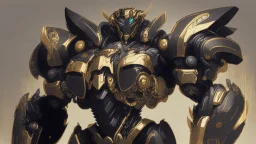 black mecha with golden ornaments, comic style