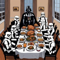 Darth Vader and Imperial Stormtroopers having Thanksgiving dinner
