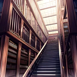 Bibliothèque d’intérieur avec une échelle, à la façon de tatsuki fujimoto