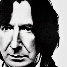 high-quality, fine-detail close-up pen and pencil sketch of alan Rickman as Severus Snape, portrait, young, 8k resolution, intricate, digital art, detailed matte painting, photorealistic, volumetric lighting, Rafael Augusto, Juan Francisco Casas, Anne Dittman, Anne Stokes, greg rutowski