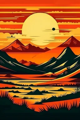 Vintage mountain desert sunset, retro poster design